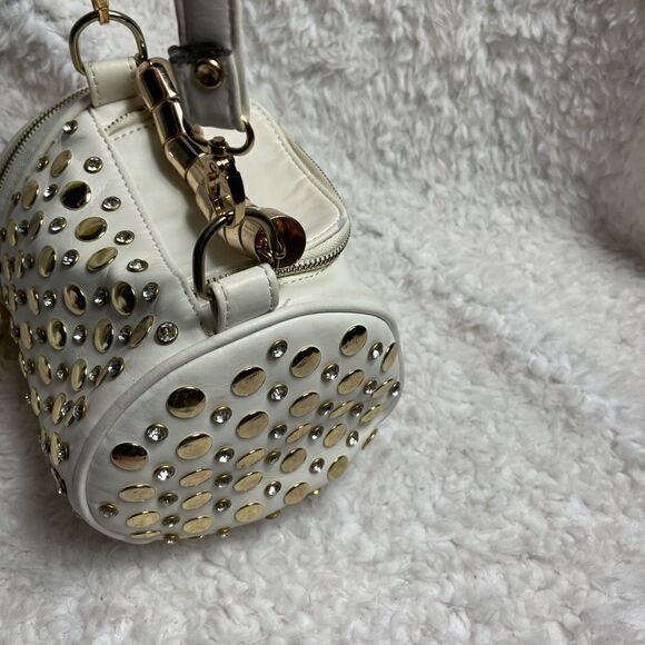 Off white small barrel Satchel/crossbody bag rose gold studs & jewels accents - Picture 5 of 16